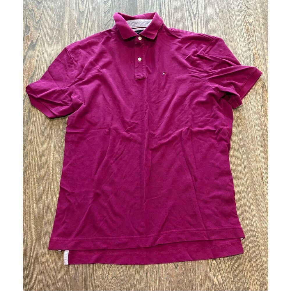 Tommy Hilfiger Mens Polo Shirt Short Sleeve Classic Fit Cotton Magenta Size XL